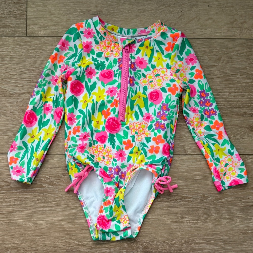 Toddler Girl Floral Rash Guard Swimsuit in Multicolor